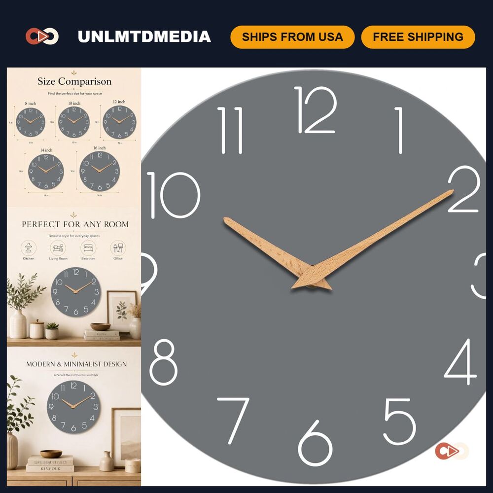 10" Battery Operated Silent Wall Clock - Modern Gray Analog Home Decor